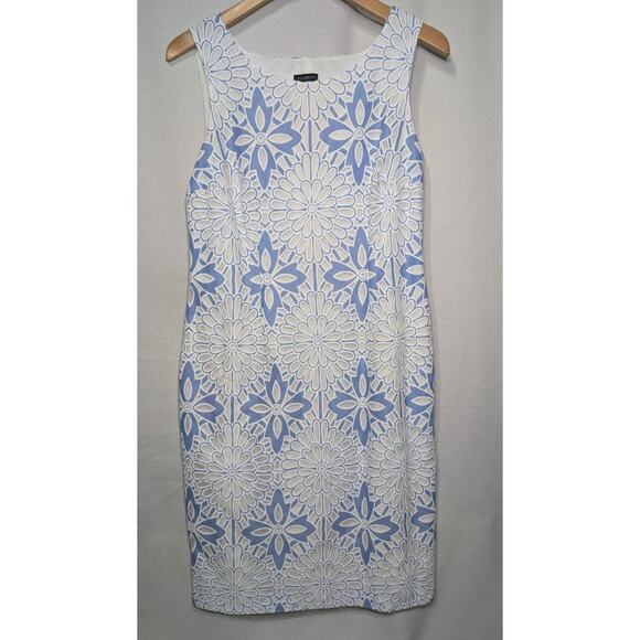 TALBOTS Women Blue & White Cut Away Lace Floral Sheath Dress Lined Size 4 $179 - Picture 2 of 11